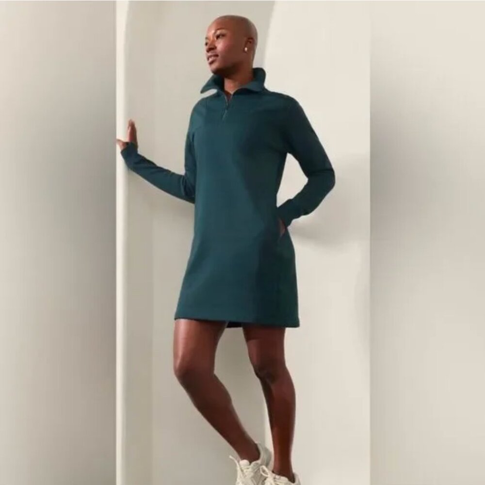 NWT Athleta Cozy Karma 1/2 Zip Dress in color Cypress